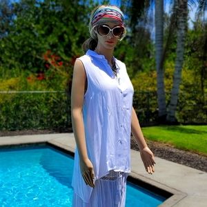 Nwr Fever Ladies' Sleeveless Blouse Top Shirt Hi Low White Size med, button up